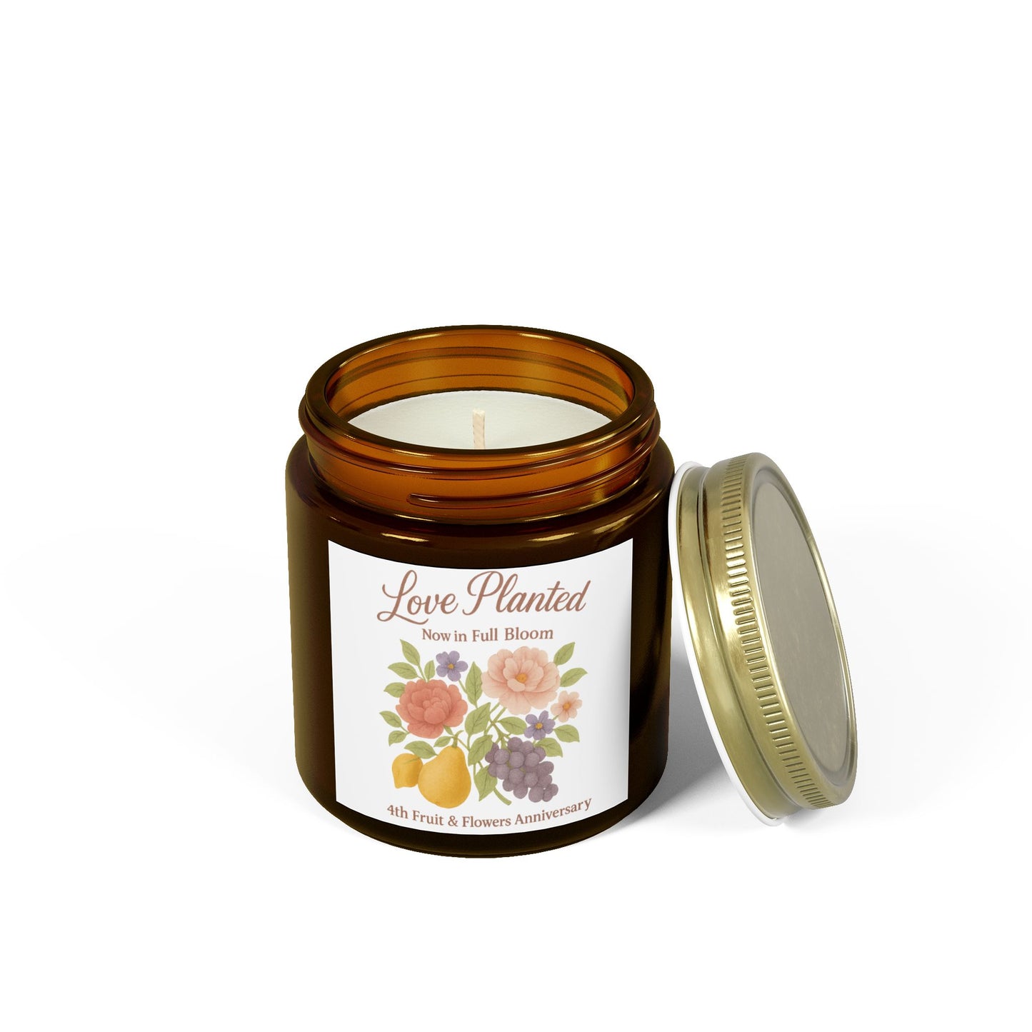 4th anniversary wedding gift fruit or flowers, 4th anniversary candle, Candle 4th anniversary, Fruit and flowers anniversary candle