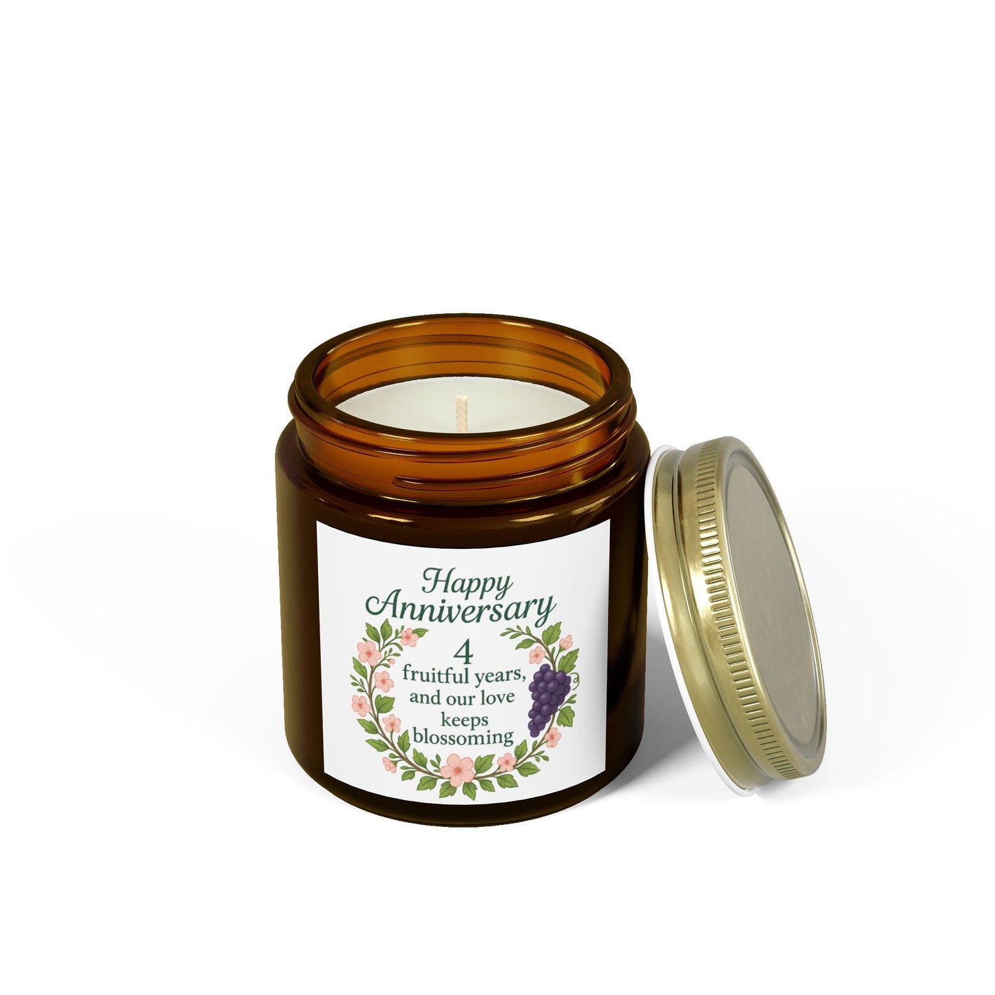 4th anniversary candle, Fruit and flowers anniversary gift for her, 4th anniversary wedding gift for couple, Fourth anniversary candle