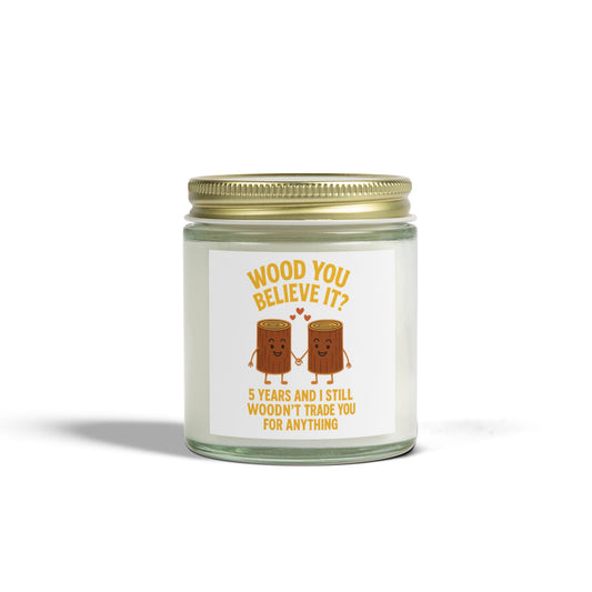 5 years married candle, Wood anniversary candle, 5th anniversary candle for him, 5th anniversary candle for her