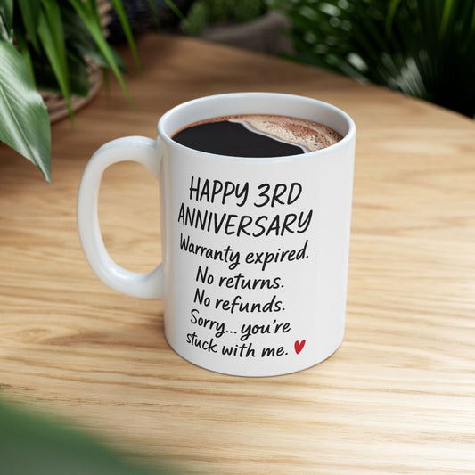 Funny 3rd anniversary mug, 3rd anniversary presents for him, Three year anniversary gift for wife, Leather anniversary gift mug