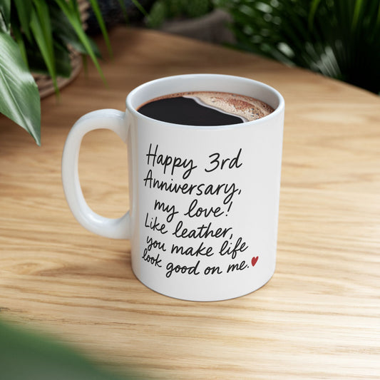 Leather anniversary mug, Third year wedding anniversary gifts for him, 3rd anniversary present for her, 3rd anniversary cup
