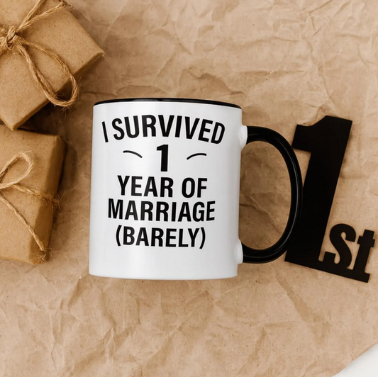 First wedding anniversary funny mug, First wedding anniversary funny cup, Funny 1st anniversary gift for daughter and husband