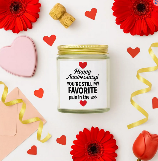 Sarcastic happy anniversary quotes, Hilarious anniversary quotes candle, Happy anniversary wife meme candle, Witty anniversary candle