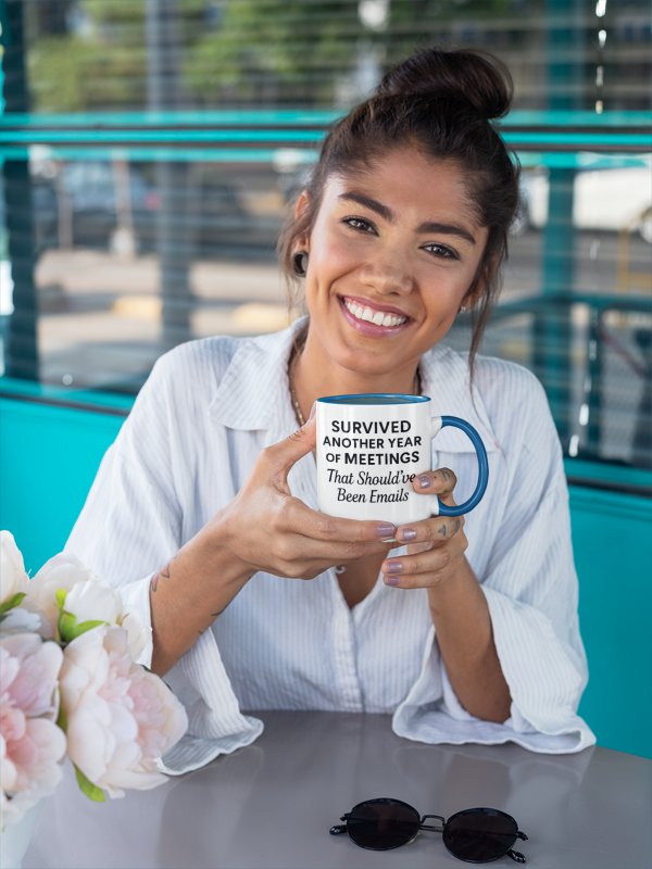 I survived another meeting mug, Work anniversary humor mug, Corporate mug funny sarcastic, Employee appreciation funny cup