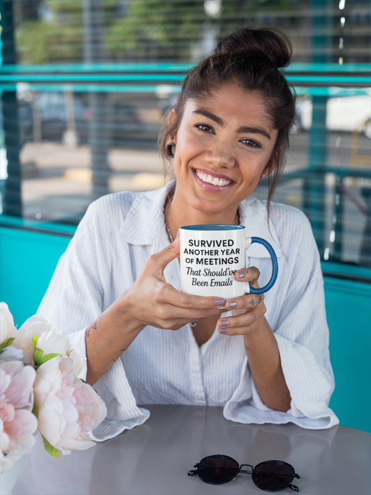 I survived another meeting mug, Work anniversary humor mug, Corporate mug funny sarcastic, Employee appreciation funny cup