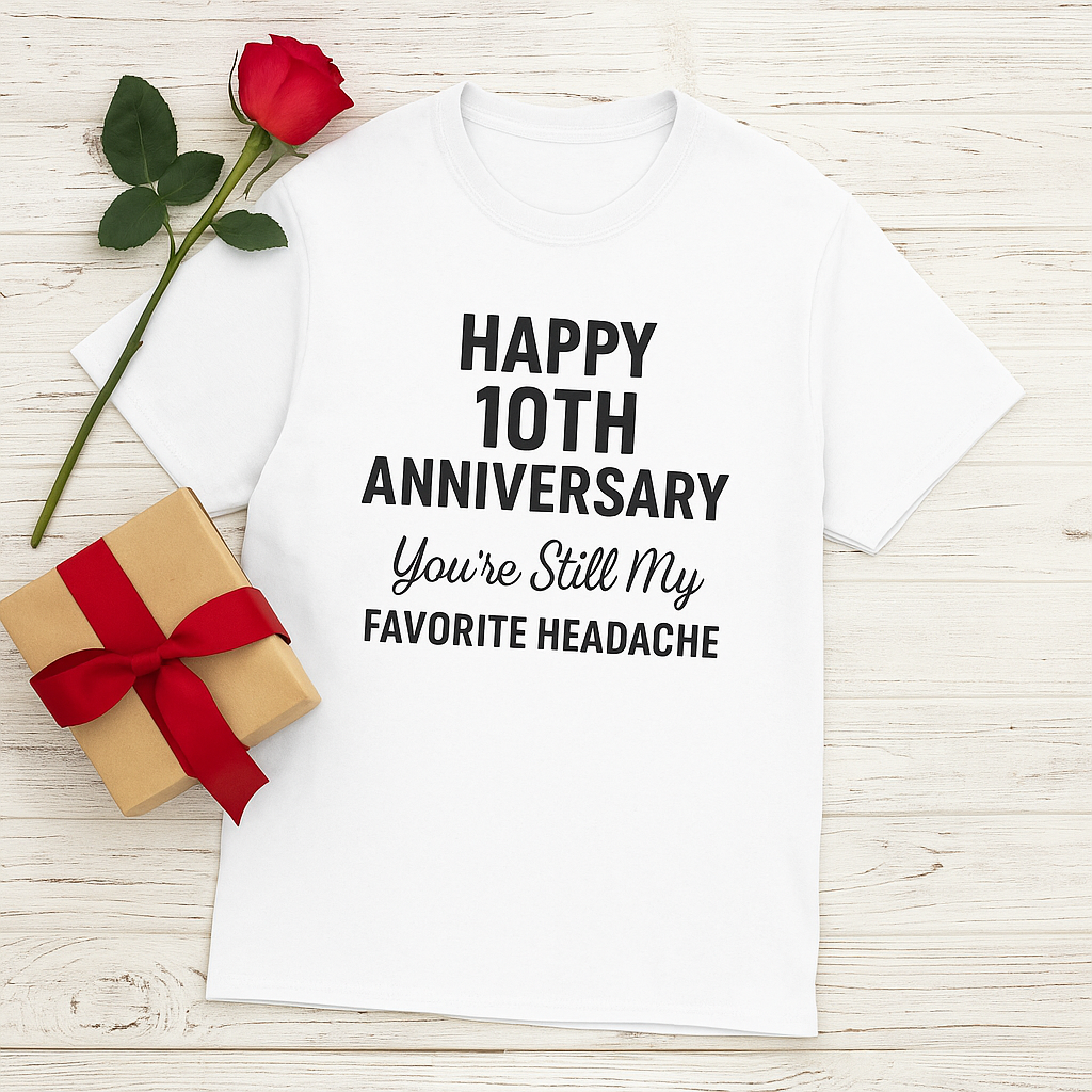 Fun 10th anniversary gifts, Cool tin anniversary gifts, Happy 10 years of marriage funny shirt, Ten year wedding anniversary present