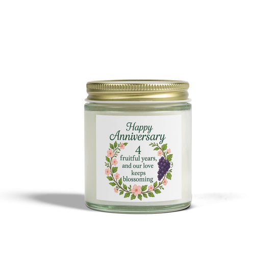 4th anniversary candle, Fruit and flowers anniversary gift for her, 4th anniversary wedding gift for couple, Fourth anniversary candle